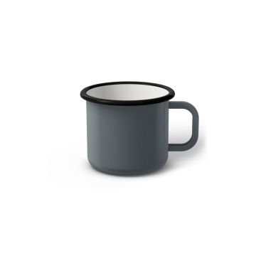 Emaille Tasse 6 cm grau, schwarzer Rand, Innenfarbe weiß, (Kaffeetasse)