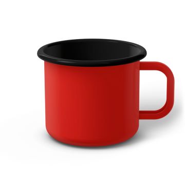 Emaille Tasse 9 cm rot, schwarzer Rand, Innenfarbe schwarz, (Jumbotasse)