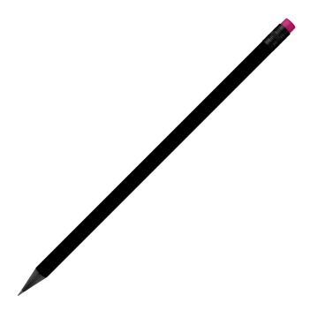 Designbleistift rund schwarz durchgefärbt, schwarz matt mit Radierer, FSC pink