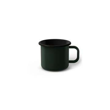Emaille Tasse 5 cm dunkelgrün, schwarzer Rand, Innenfarbe schwarz, (Espressotasse)