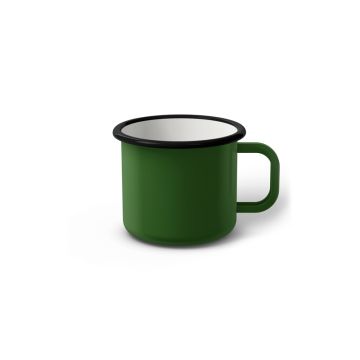 Emaille Tasse 6 cm grün, schwarzer Rand, Innenfarbe weiß, (Kaffeetasse)
