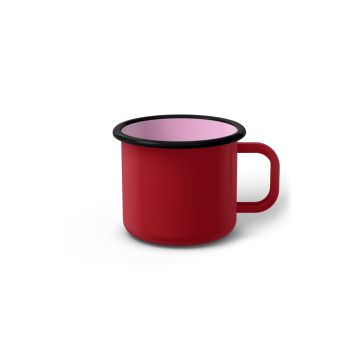 Emaille Tasse 6 cm dunkelrot, schwarzer Rand, Innenfarbe pink, (Kaffeetasse)