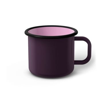 Emaille Tasse 8 cm dunkelviolett, schwarzer Rand, Innenfarbe pink, (Klassiker)