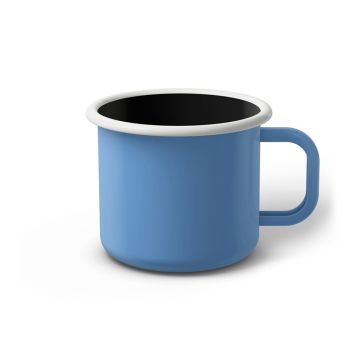 Emaille Tasse 8 cm blau, schwarzer Rand, Innenfarbe weiß, (Klassiker)