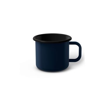 Emaille Tasse 6 cm dunkelblau, schwarzer Rand, Innenfarbe schwarz, (Kaffeetasse)