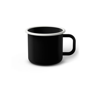 Emaille Tasse 7 cm schwarz, weißer Rand, Innenfarbe schwarz, (Cappuccinotasse)
