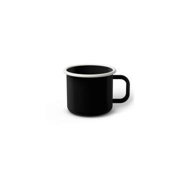 Emaille Tasse 5 cm schwarz, weißer Rand, Innenfarbe schwarz, (Espressotasse)