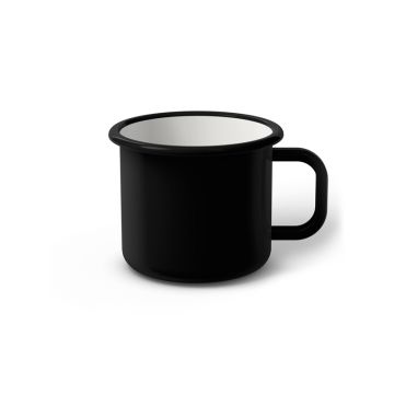 Emaille Tasse 7 cm schwarz, schwarzer Rand, Innenfarbe weiß, (Cappuccinotasse)