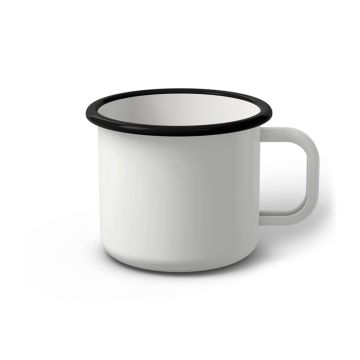 Emaille Tasse Standard 8 cm, weiß mit schwarzem Rand, (Klassiker)