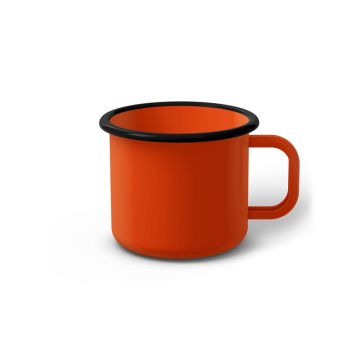 Emaille Tasse 7 cm orange, schwarzer Rand, Innenfarbe orange, (Cappuccinotasse)