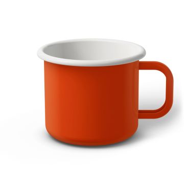 Emaille Tasse 9 cm orange, weißer Rand, Innenfarbe weiß, (Jumbotasse)