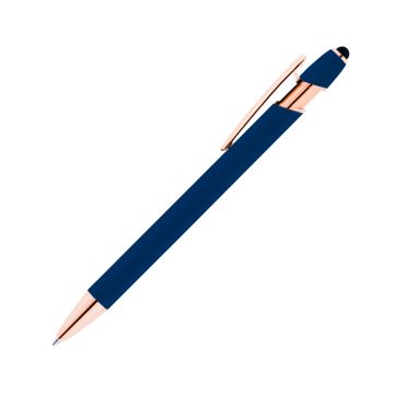 Alpha Soft Touch Kugelschreiber Rosegold mit Stylus dunkelblau