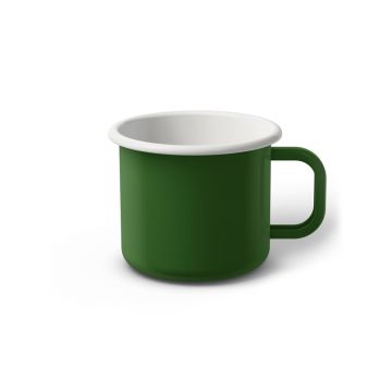 Emaille Tasse 7 cm grün, weißer Rand, Innenfarbe weiß, (Cappuccinotasse)