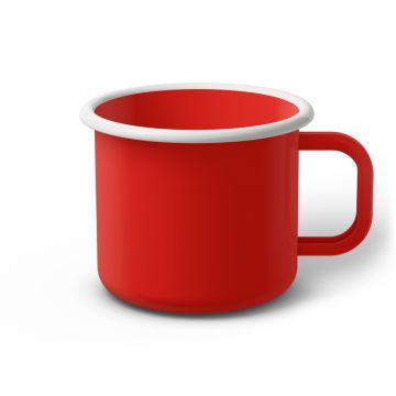 Emaille Tasse 9 cm rot, weißer Rand, Innenfarbe rot, (Jumbotasse)