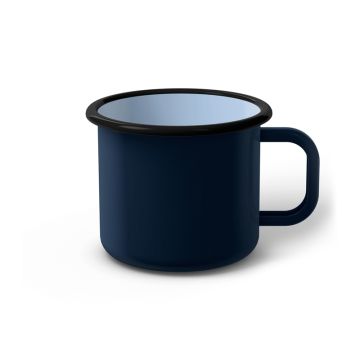 Emaille Tasse 8 cm dunkelblau, schwarzer Rand, Innenfarbe hellblau, (Klassiker)