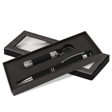 Diamond Kugelschreiber mit Davis LED-Taschenlampe Geschenkset black