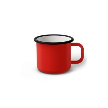 Emaille Tasse 6 cm rot, schwarzer Rand, Innenfarbe weiß, (Kaffeetasse)