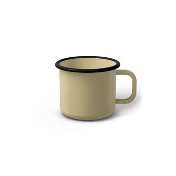Emaille Tasse 6 cm beige, schwarzer Rand, Innenfarbe beige, (Kaffeetasse)