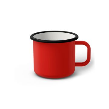 Emaille Tasse 7 cm rot, schwarzer Rand, Innenfarbe weiß, (Cappuccinotasse)