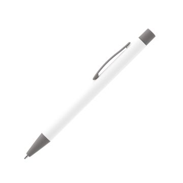 Bokaj Metallkugleschreiber weiß mit farbigen Applikationen grau