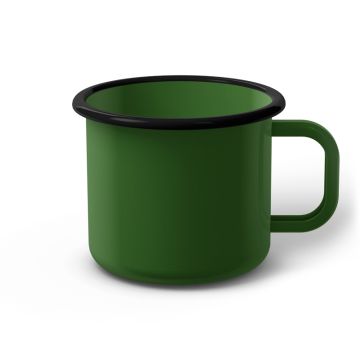 Emaille Tasse 9 cm grün, schwarzer Rand, Innenfarbe grün, (Jumbotasse)