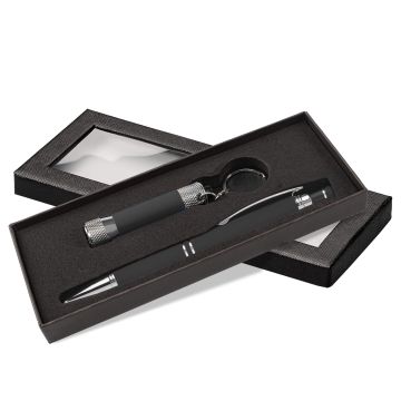 Diamond Kugelschreiber mit Davis LED-Taschenlampe Geschenkset grey