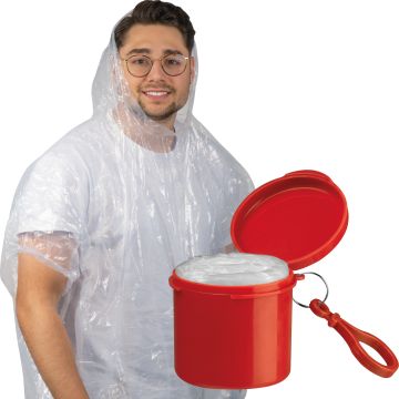 Regenponcho in einem Kunststoffdöschen