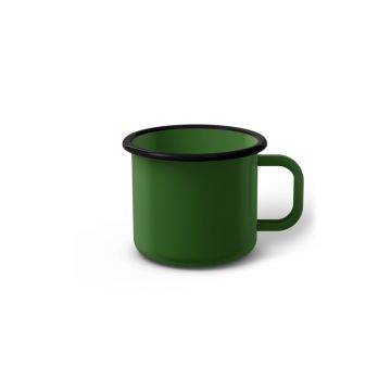 Emaille Tasse 6 cm grün, schwarzer Rand, Innenfarbe grün, (Kaffeetasse)