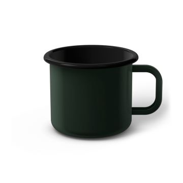 Emaille Tasse 8 cm dunkelgrün, schwarzer Rand, Innenfarbe schwarz, (Klassiker)