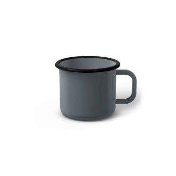 Emaille Tasse 6 cm grau, schwarzer Rand, Innenfarbe grau, (Kaffeetasse)