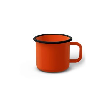 Emaille Tasse 6 cm orange, schwarzer Rand, Innenfarbe orange, (Kaffeetasse)