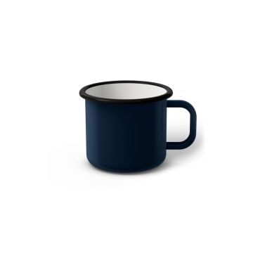 Emaille Tasse 6 cm dunkelblau, schwarzer Rand, Innenfarbe weiß, (Kaffeetasse)