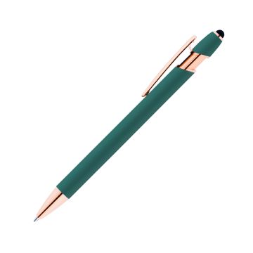 Alpha Soft Touch Kugelschreiber Rosegold mit Stylus dunkelgrün