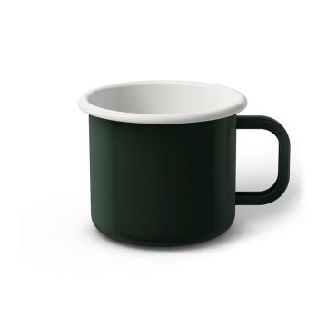 Emaille Tasse 8 cm dunkelgrün, weißer Rand, Innenfarbe weiß, (Klassiker)