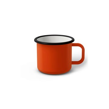 Emaille Tasse 6 cm orange, schwarzer Rand, Innenfarbe weiß, (Kaffeetasse)