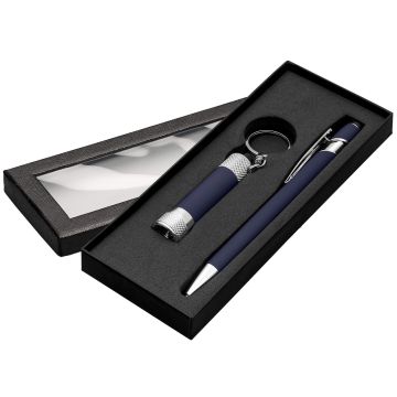 Alpha Kugelschreiber mit Davis LED-Taschenlampe Geschenkset und Fensterbox blue