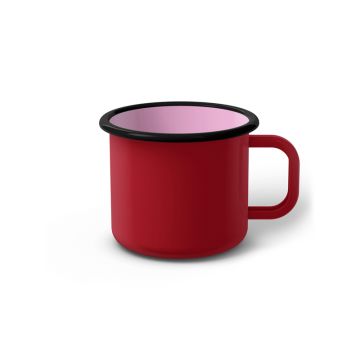 Emaille Tasse 7 cm dunkelrot, schwarzer Rand, Innenfarbe pink, (Cappuccinotasse)