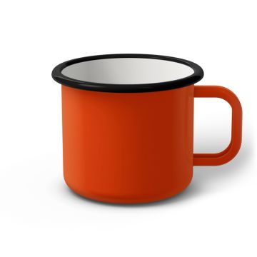 Emaille Tasse 9 cm orange, schwarzer Rand, Innenfarbe weiß, (Jumbotasse)