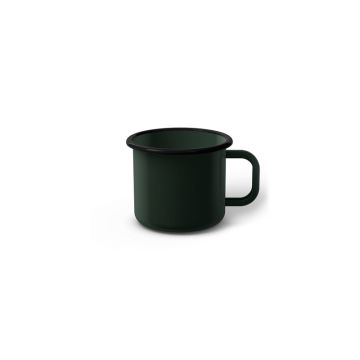 Emaille Tasse 5 cm dunkelgrün, schwarzer Rand, Innenfarbe dunkelgrün, (Espressotasse)