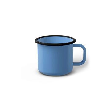 Emaille Tasse 6 cm blau, schwarzer Rand, Innenfarbe blau, (Kaffeetasse)