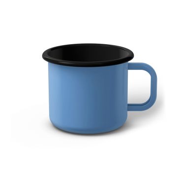 Emaille Tasse 8 cm blau, schwarzer Rand, Innenfarbe schwarz, (Klassiker)