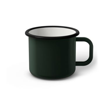 Emaille Tasse 8 cm dunkelgrün, schwarzer Rand, Innenfarbe weiß, (Klassiker)