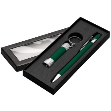 Alpha Kugelschreiber mit Davis LED-Taschenlampe Geschenkset und Fensterbox green