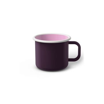 Emaille Tasse 6 cm dunkelviolett, weißer Rand, Innenfarbe pink, (Kaffeetasse)