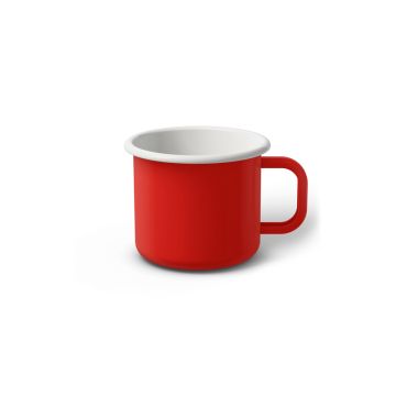 Emaille Tasse 6 cm rot, weißer Rand, Innenfarbe weiß, (Kaffeetasse)