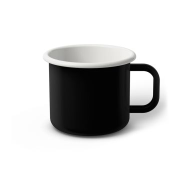 Emaille Tasse 8 cm schwarz, weißer Rand, Innenfarbe weiß, (Klassiker)