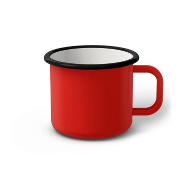 Emaille Tasse 8 cm rot, schwarzer Rand, Innenfarbe weiß, (Klassiker)