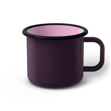 Emaille Tasse 9 cm dunkelviolett, schwarzer Rand, Innenfarbe pink, (Jumbotasse)