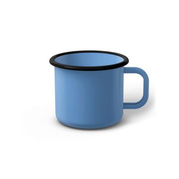 Emaille Tasse 7 cm blau, schwarzer Rand, Innenfarbe blau, (Cappuccinotasse)