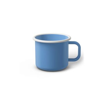 Emaille Tasse 6 cm blau, weißer Rand, Innenfarbe blau, (Kaffeetasse)